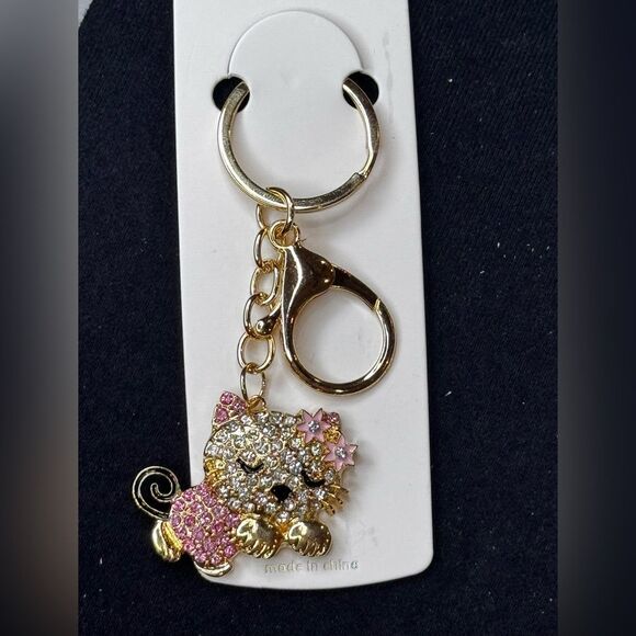 Mint BAG CHARM Sparkly Sleeping Kitty Cat  Keychain/Purse Charm Pink - Picture 3 of 15